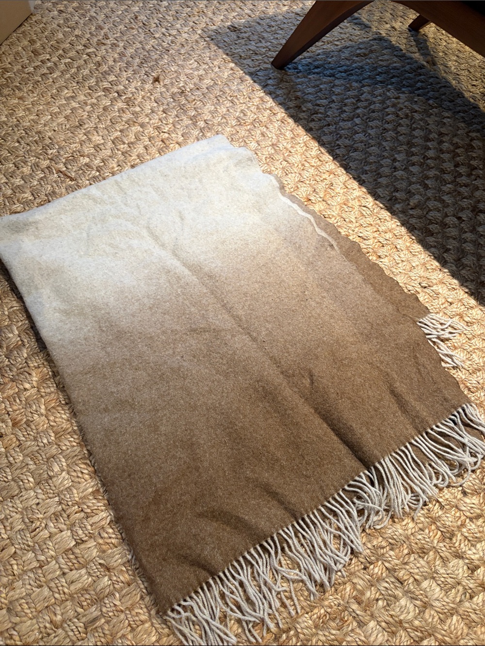 Saks Fifth Avenue Ombre Brown and Cream Fringe Throw
